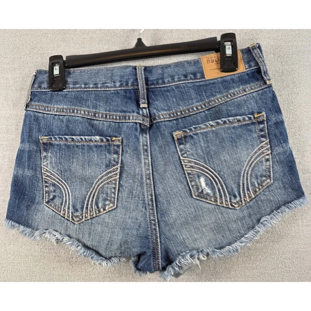 Hollister 5 Jean Shorts Frayed Denim Seagull Logo Vintage Distressed Boho Grunge - Picture 2 of 8
